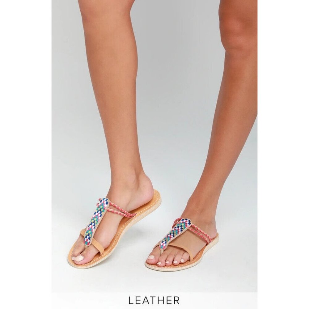 Cocobelle 8.5 M Cali Arrow Hot Pink Multi Leather Flat Sandals Thong Boho